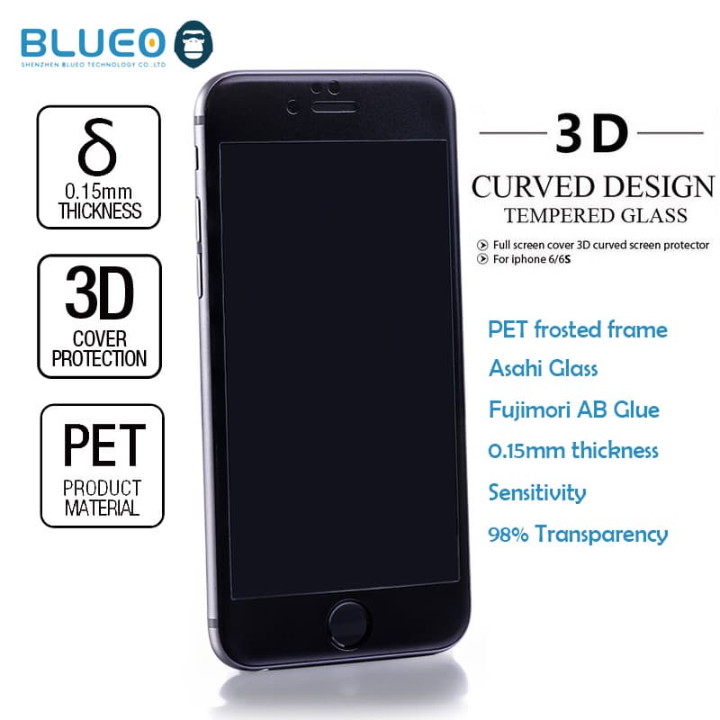 PET Frosted frame 3D tempered glass film for iphone